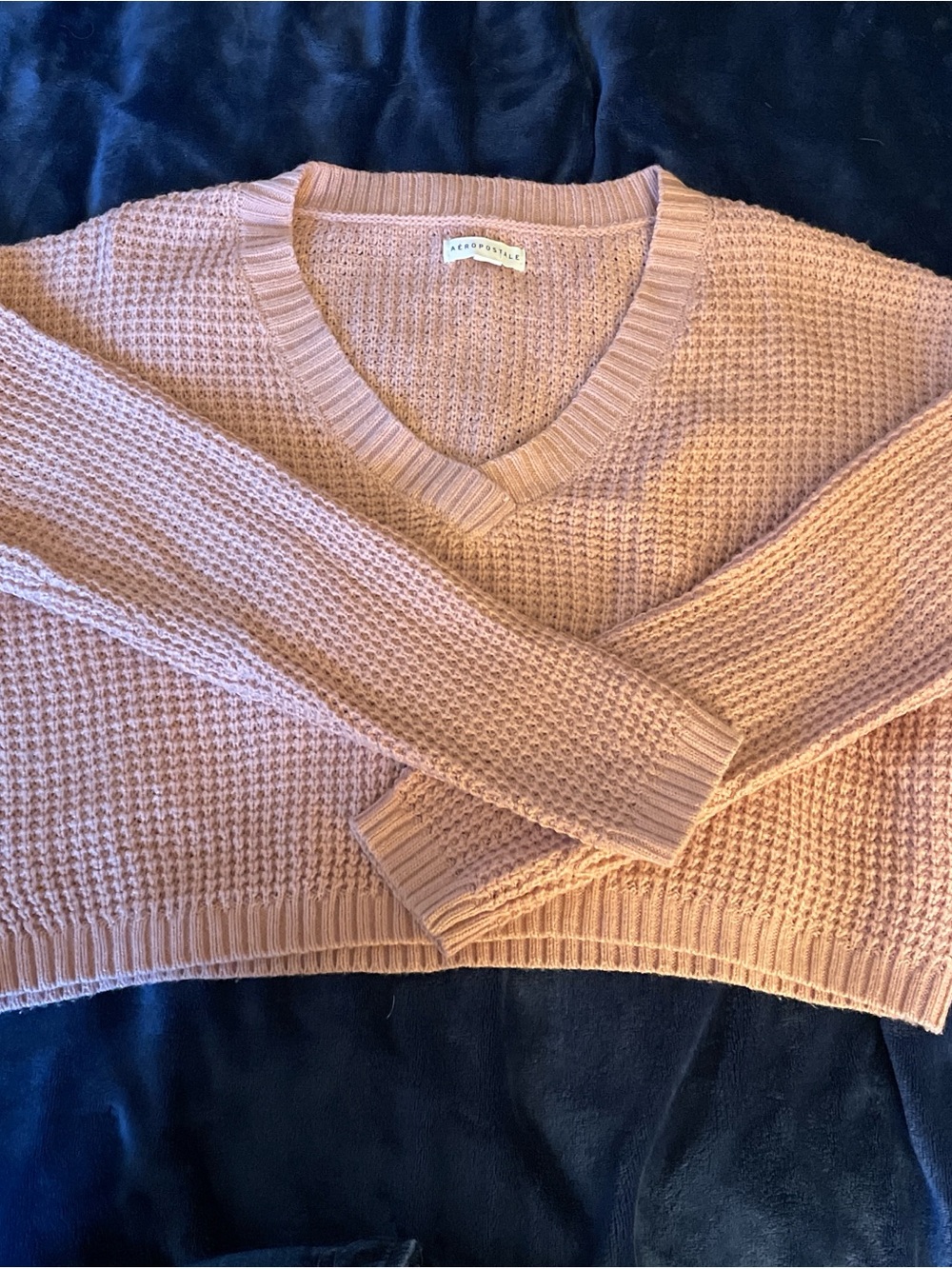 Aeropostale cropped Women's Blush Pink V-Neck Waffle Knit Sweater